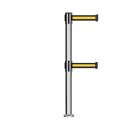 Stanchion Dual Belt Barrier Fixed Base Pol.Steel Post 7.5ftBk/Y H Belt
